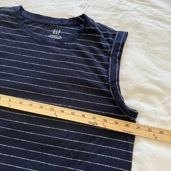 Gap Navy Blue White Stripe Linen Blend Sleeveless Tank Top Shirt Women Large NEW - Picture 7 of 8
